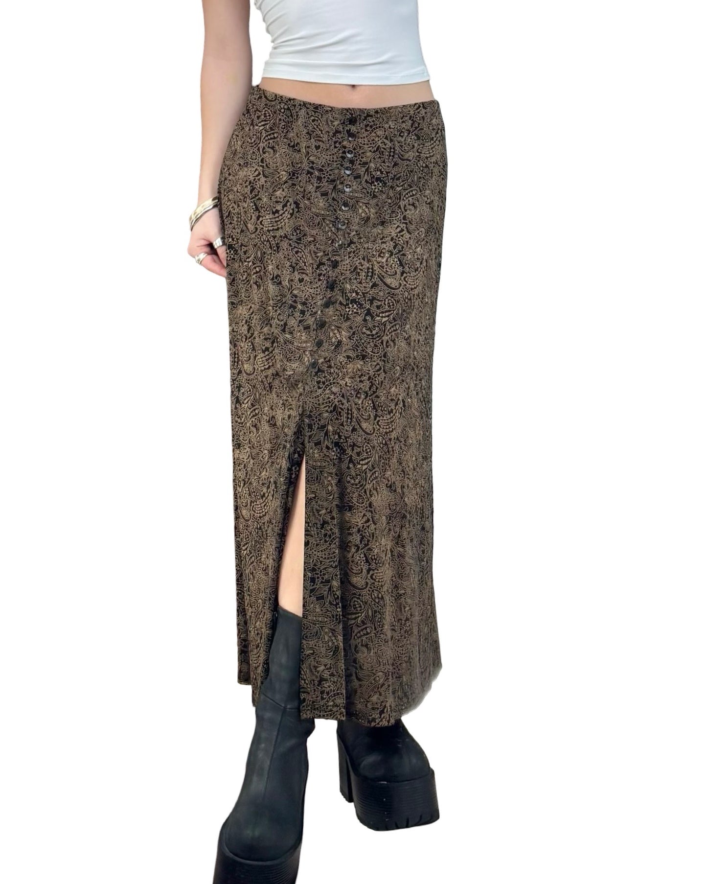 Printed 90's Slinky Maxi Skirt | Size 30" Waist