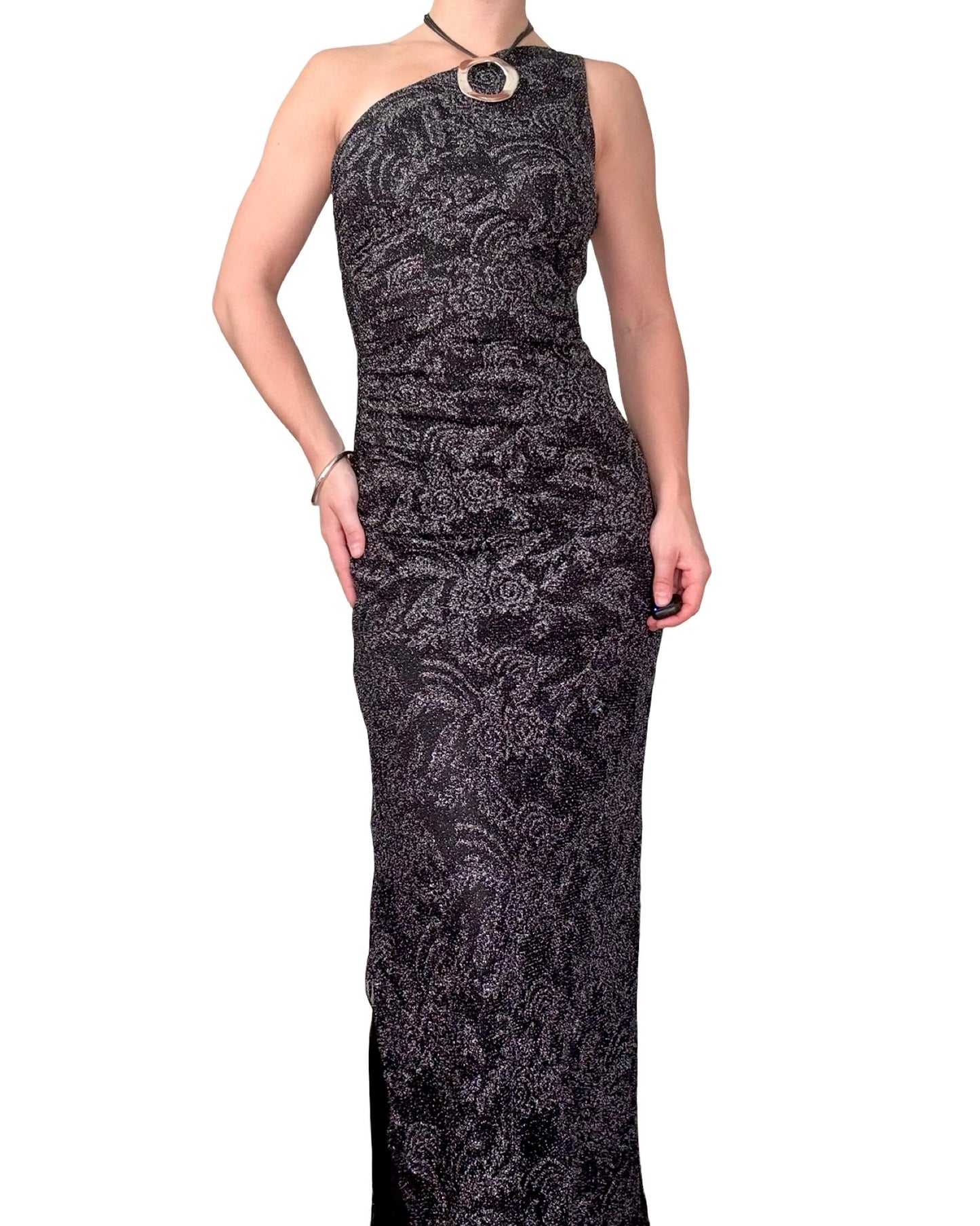 Shelli Segal Mesh Asymmetric Maxi Dress | Size 0