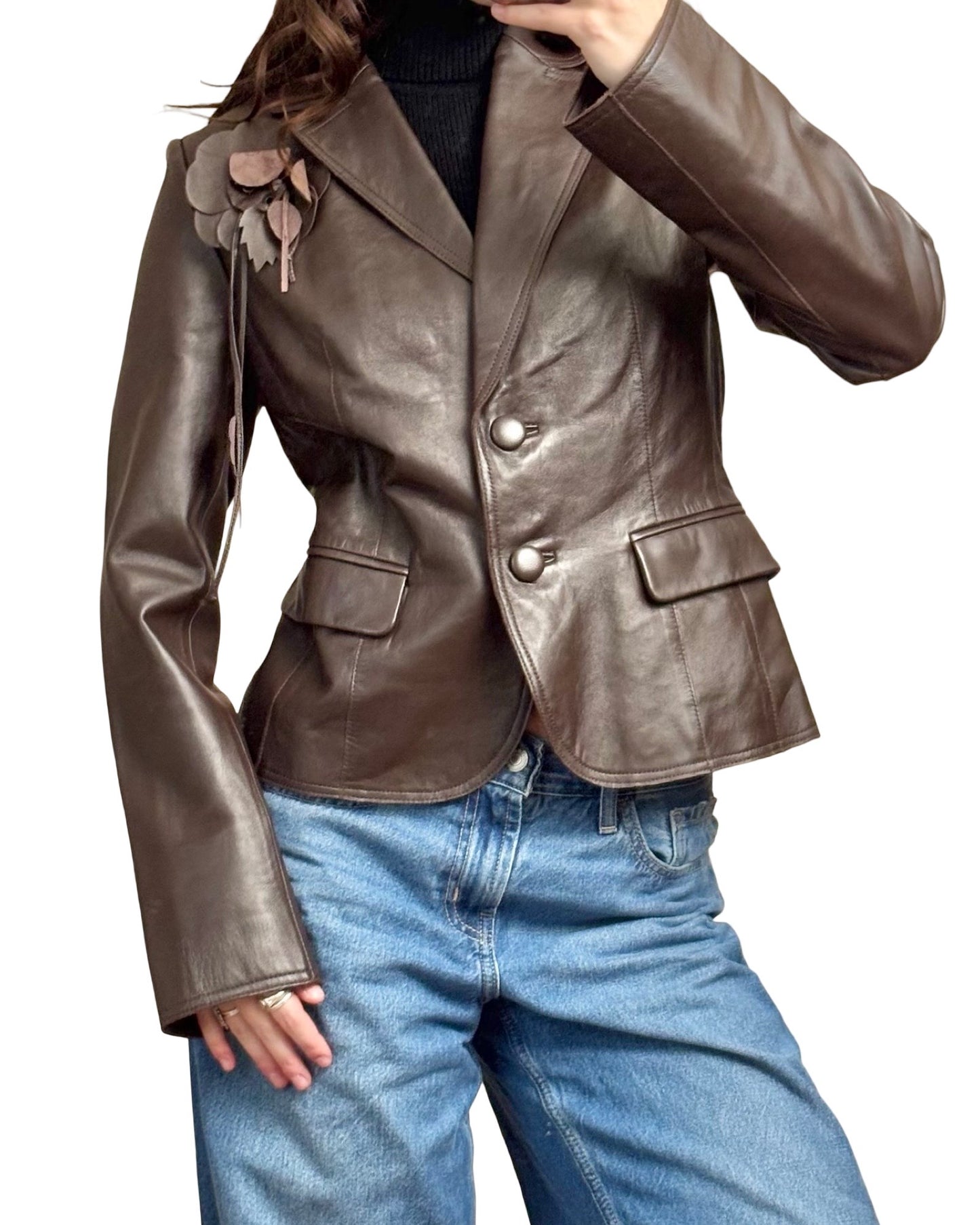 Brown 00's Leather Jacket | Size S