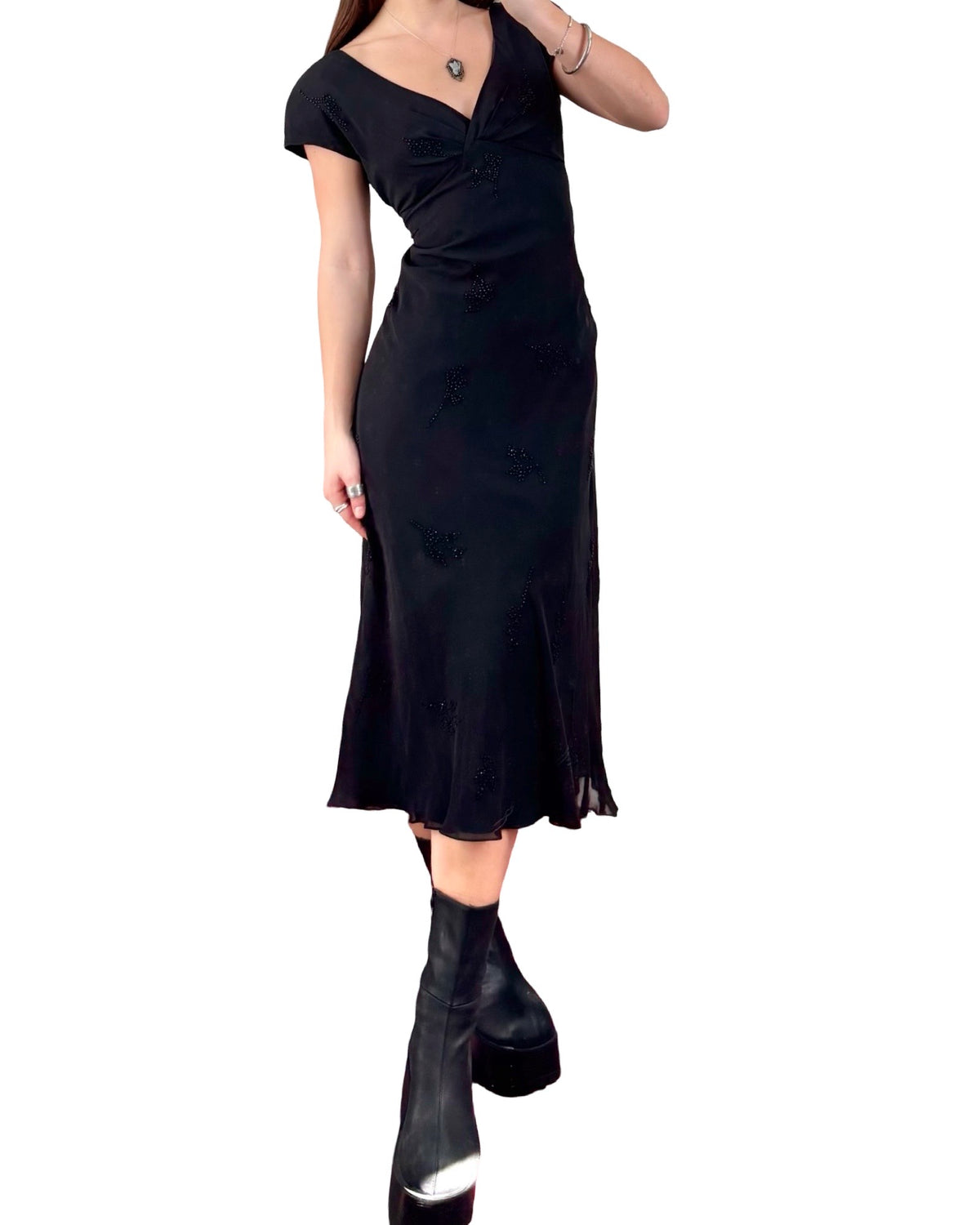 Jones New York 90's Silk Beaded Dress | Size 8
