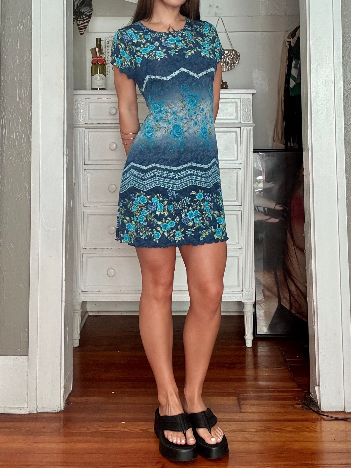 Printed 90's Tie Back Dress | Size S