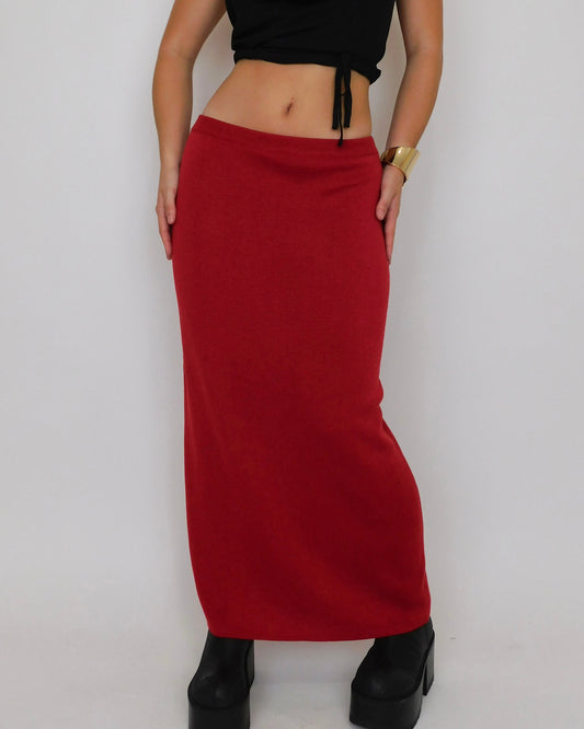 90’s Red Knit Maxi Skirt | Size S