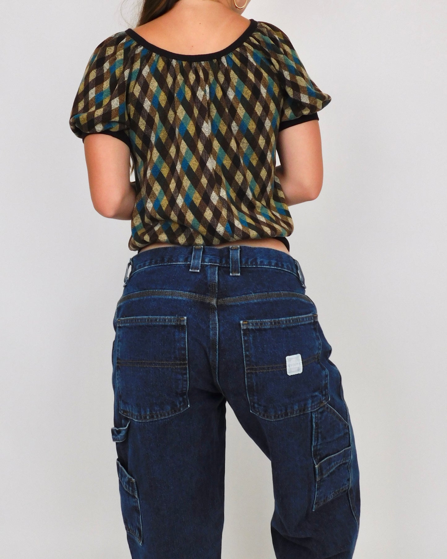 Y2K Plaid Knit Blouse | Size S