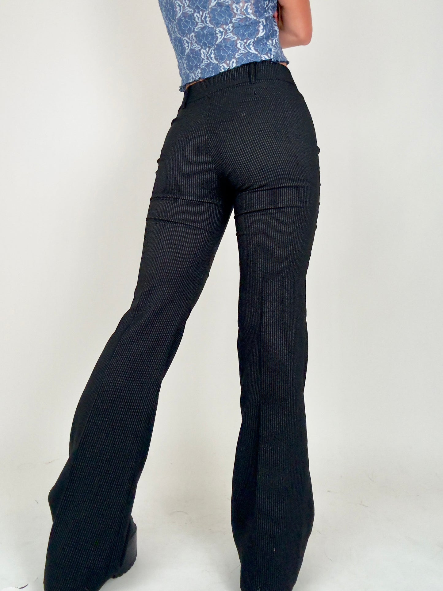 Black Pinstripe Flares | Size S