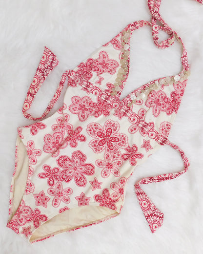 Y2K Flower print one-piece swimsuit | Size S