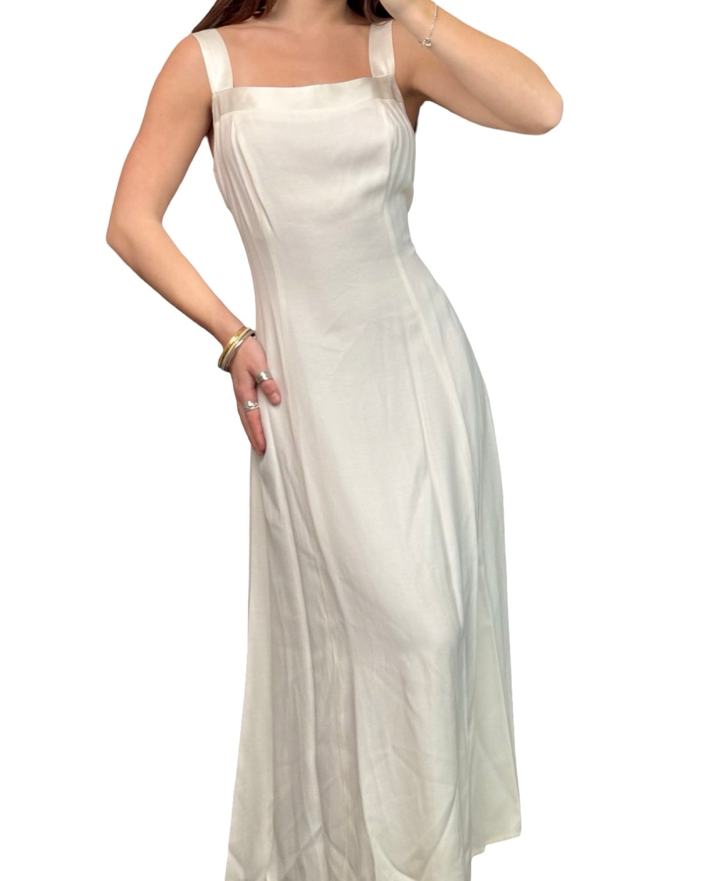 Ivory 90's Lace Back Maxi Dress | Size 7