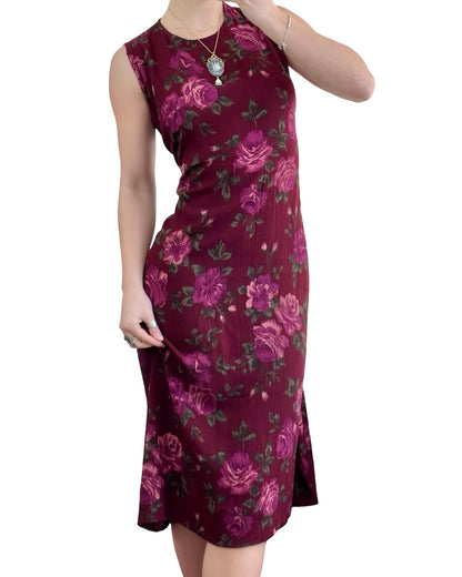 Red 90's Tie Back Midi Dress | Size M