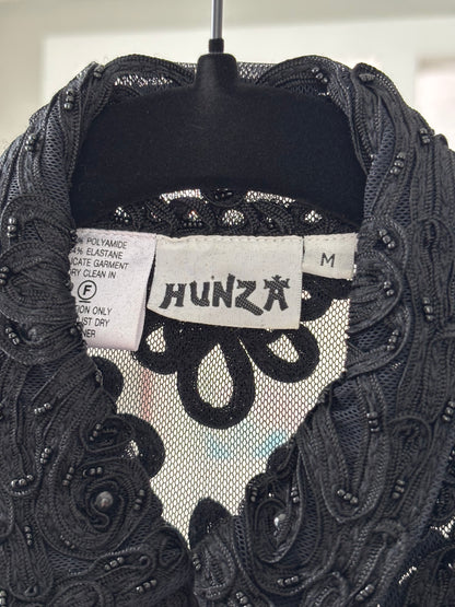 Hunza 90's Beaded Mesh Button Top | Size M