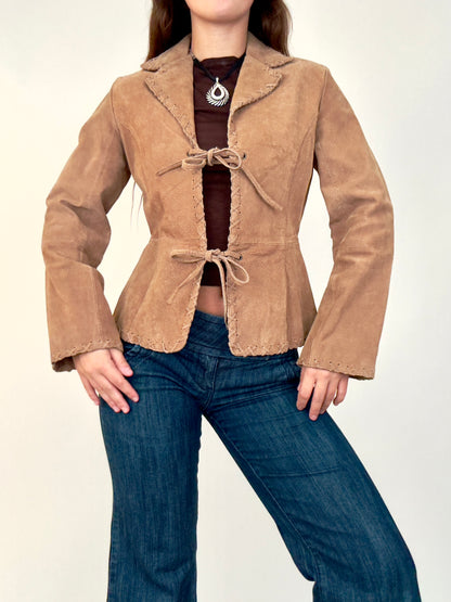 Tan Tie Front Suede Jacket | Size M