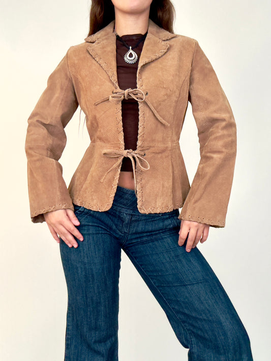 Tan Tie Front Suede Jacket | Size M