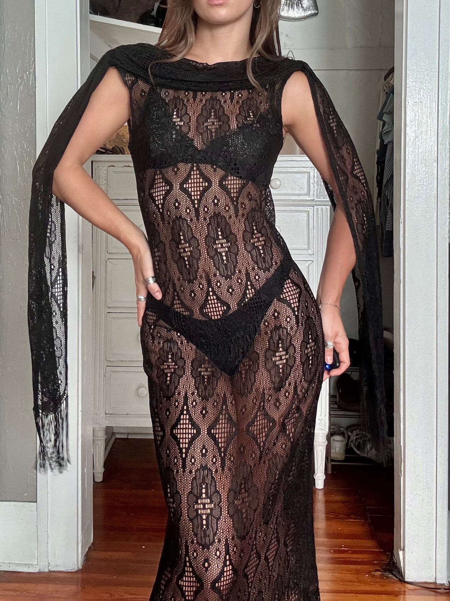 Lace 90's Fringe Dress | Size S