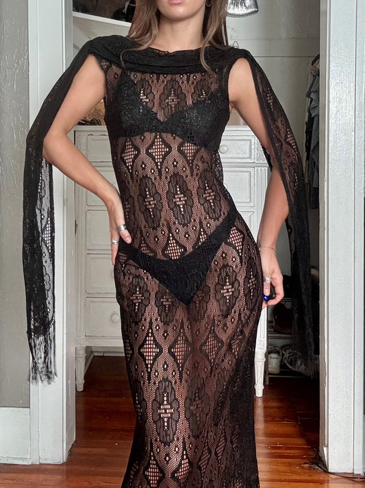 Lace 90's Fringe Dress | Size S