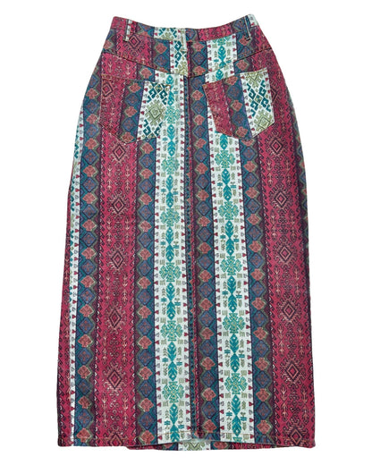 Vintage Printed Denim Skirt | 32” waist
