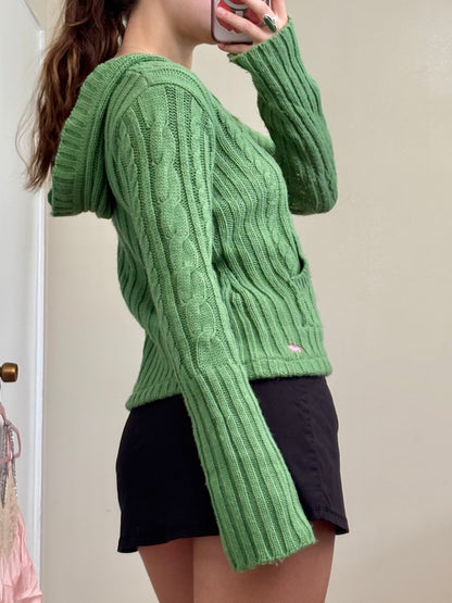 Green 00's Knit Hoodie | Size L