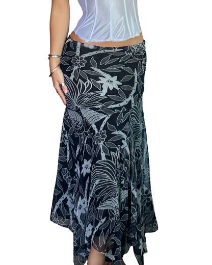 Floral Asymmetric Y2K Skirt | Size 24”-32” waist