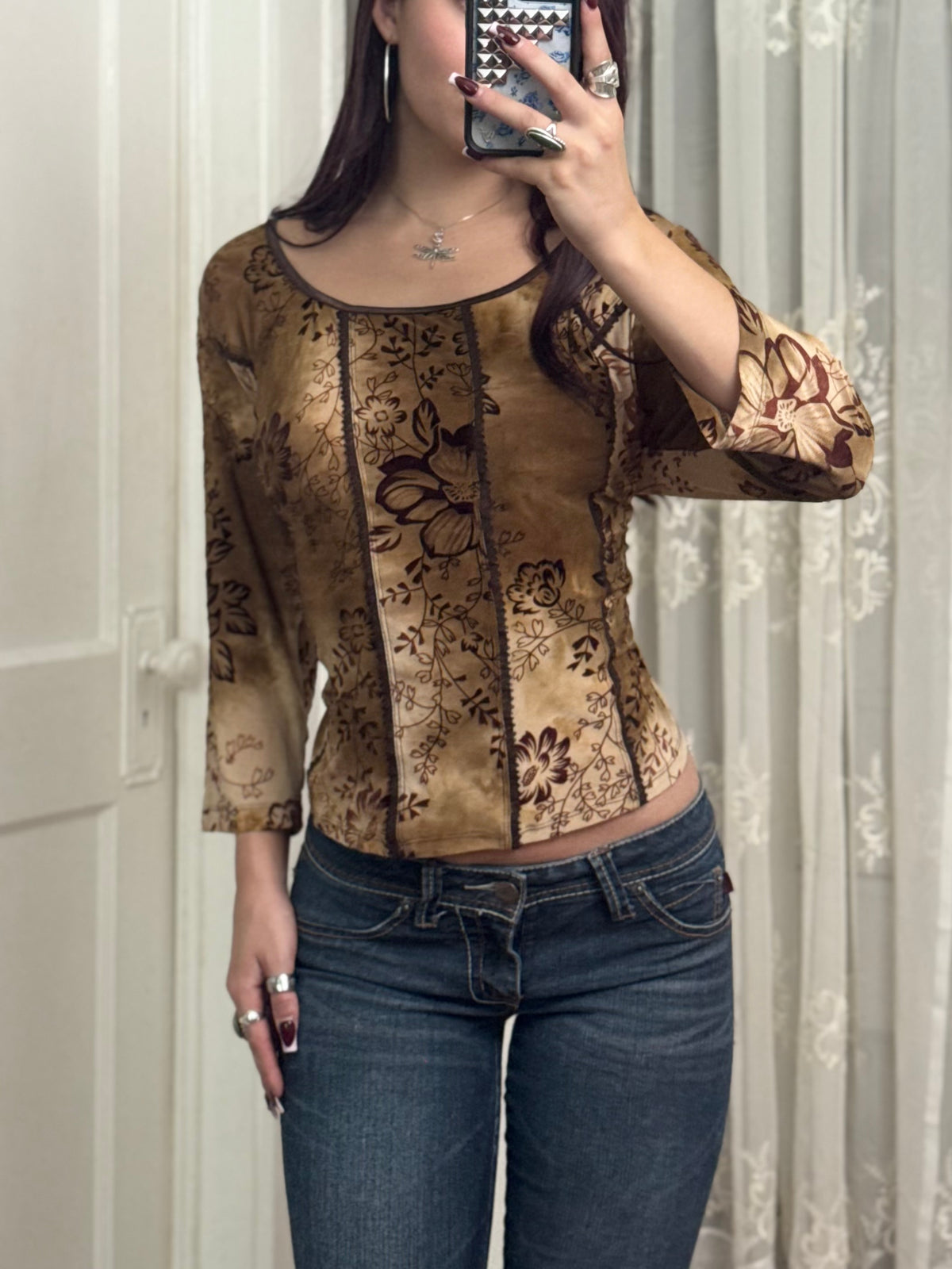 Y2K Velvet Print Top | Size L