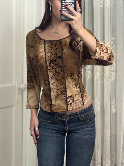 Y2K Velvet Print Top | Size L