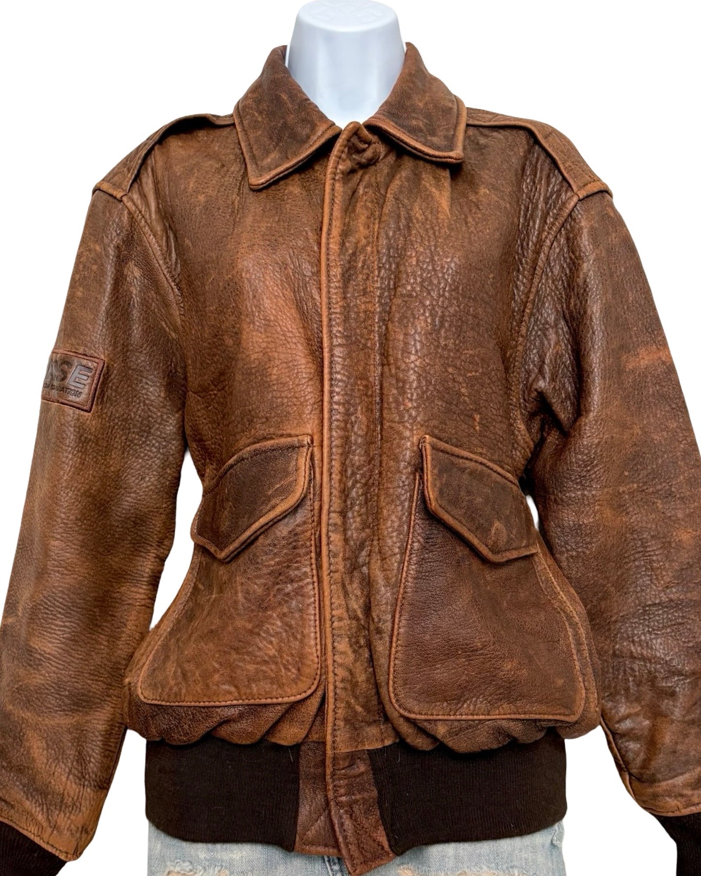 Branded 90's Leather Racing Jacket | Size S