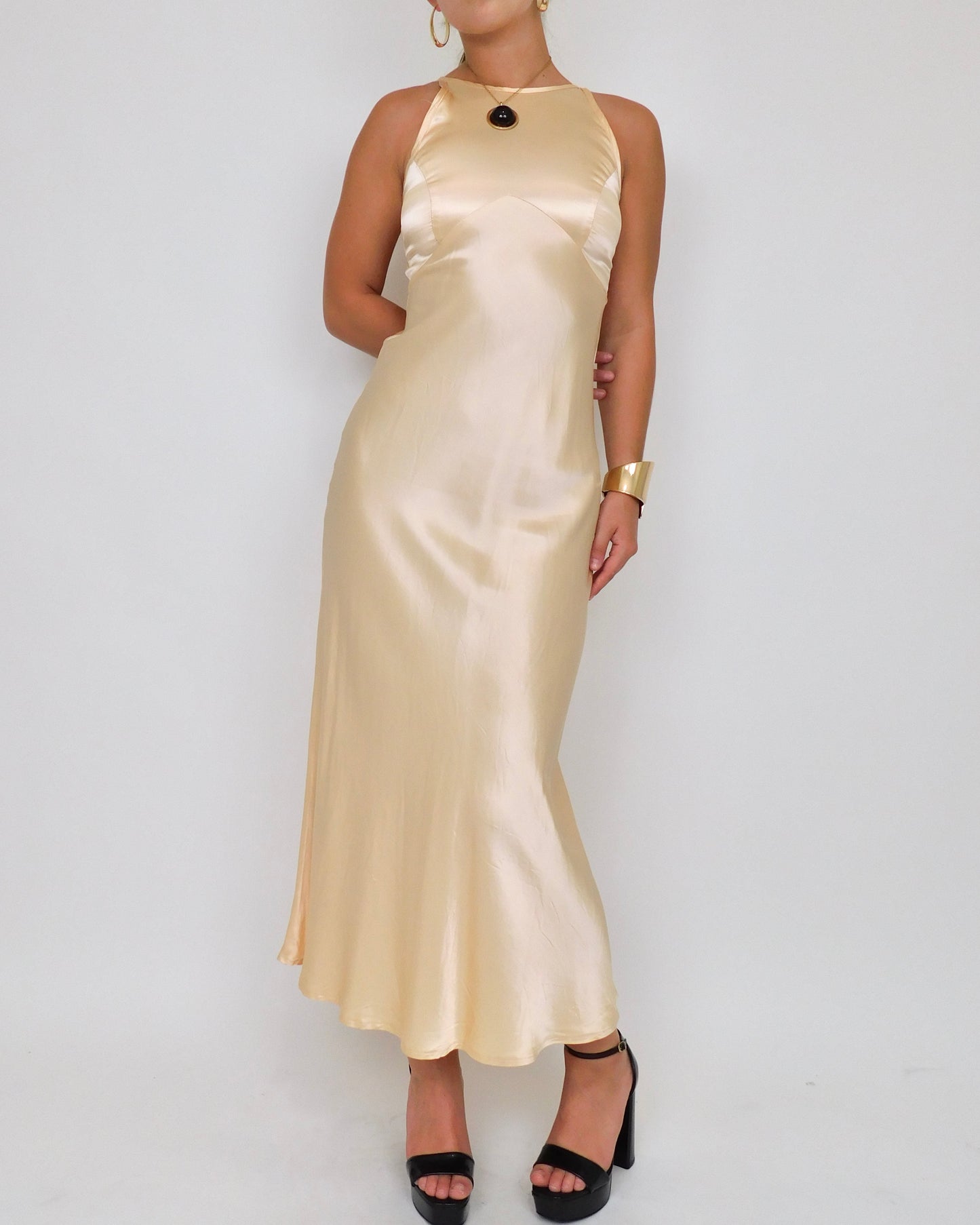 Vintage Cream Open Back Gown | Size 2