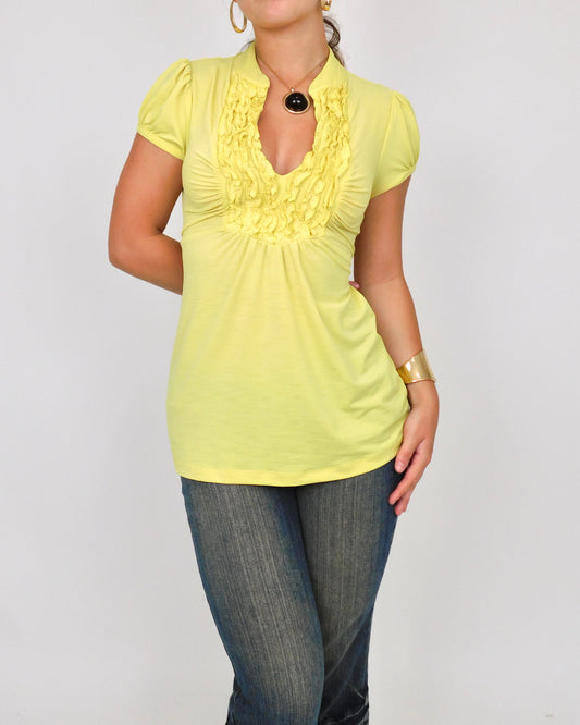 Y2K Yellow Tie Back Blouse | Size M