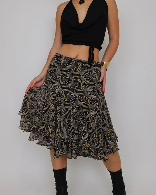 Ruffled Silk Midi Skirt | Size 4