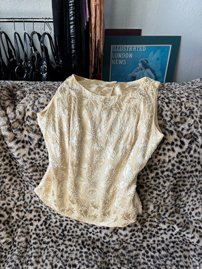 Beaded 90's 100% Silk Top | Size S