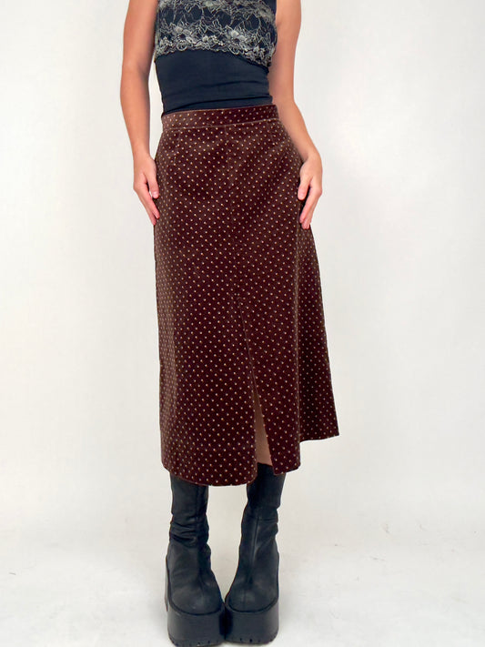 Brown Velvet Midi | Size 27” waist