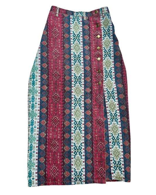 Vintage Printed Denim Skirt | 32” waist