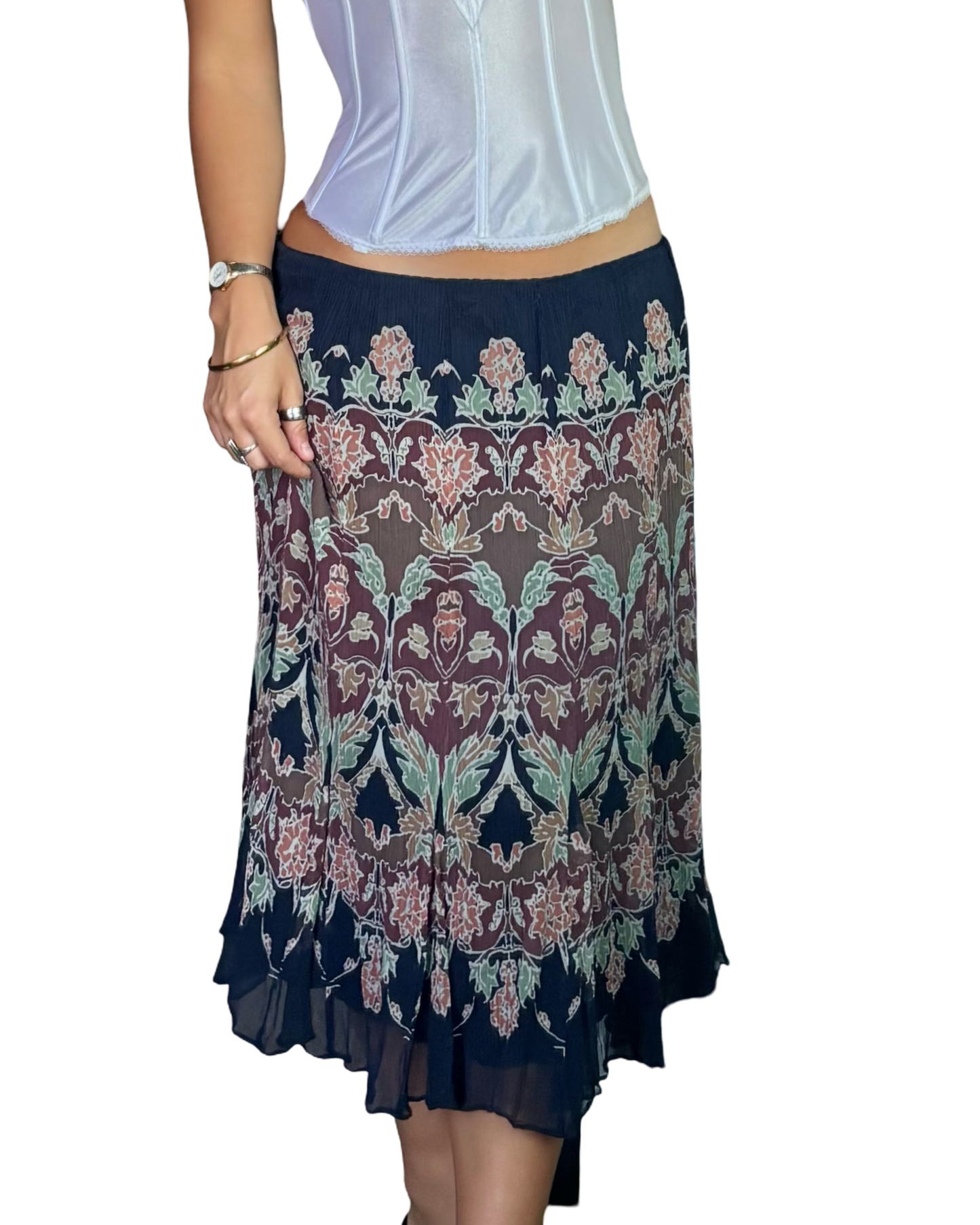 Y2K Silk Printed Skirt | Size 32” waist