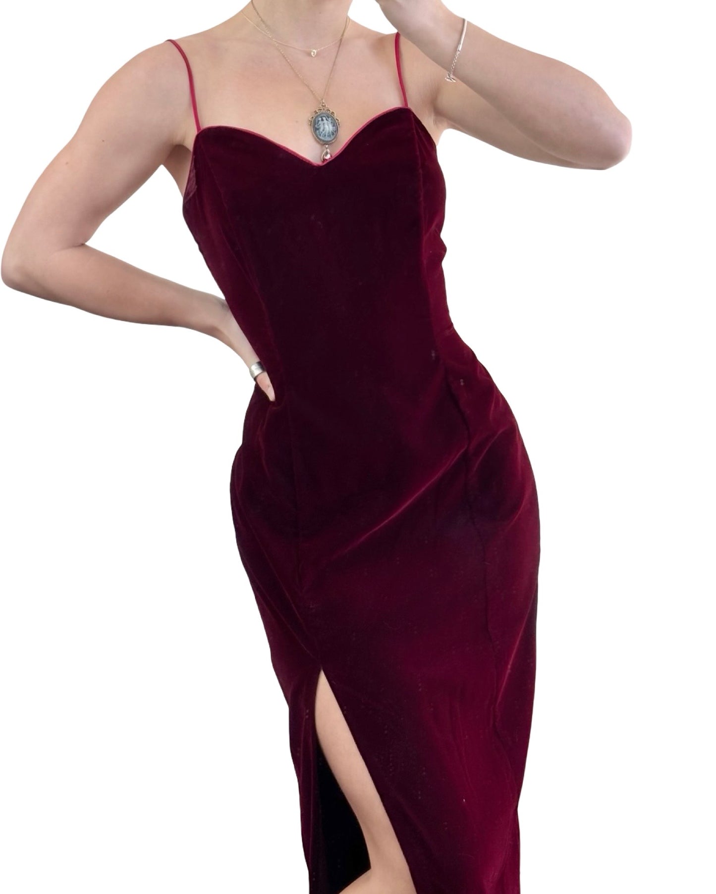 LA Burgundy 90's Velvet Maxi Dress | Size M
