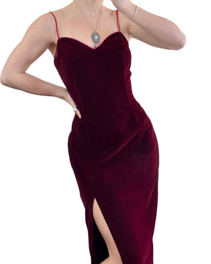 LA Burgundy 90's Velvet Maxi Dress | Size M