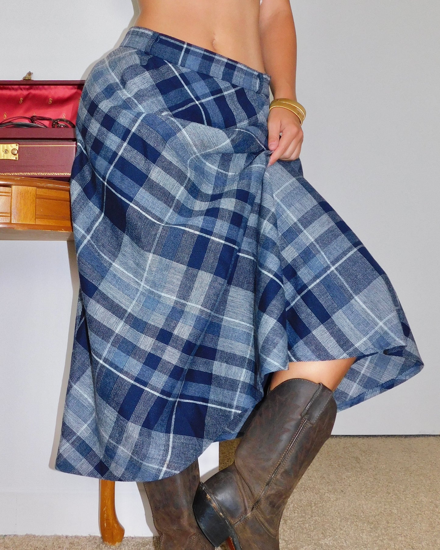 Chloe Blue Plaid Maxi | Size 29” waist