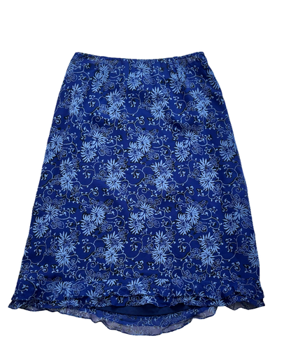 Blue Silk Floral Midi | Size 30” waist