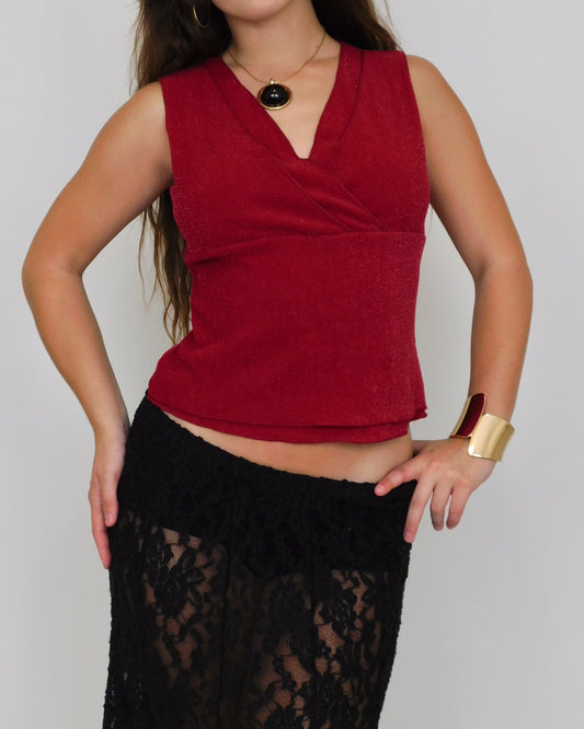 90’s Red Shimmer Blouse | Size L