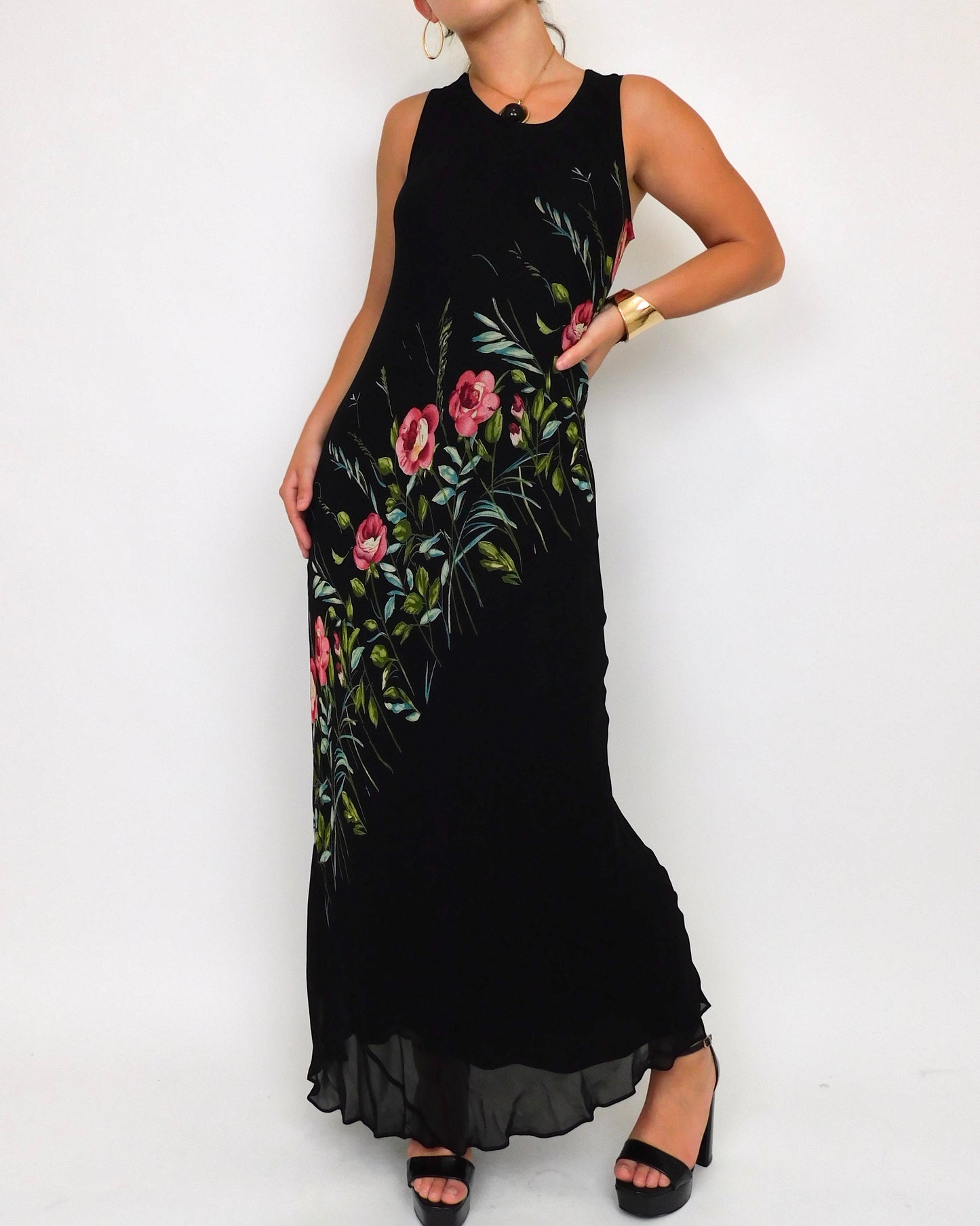 90’s Floral Detail Maxi Dress | Size M