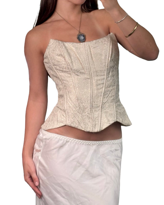 Printed 90's Cream Corset | Size M