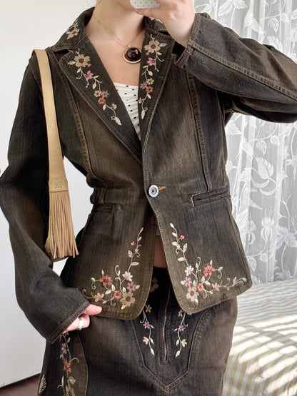 Apostrophe 90's Embroidered Denim Blazer | Size 14P