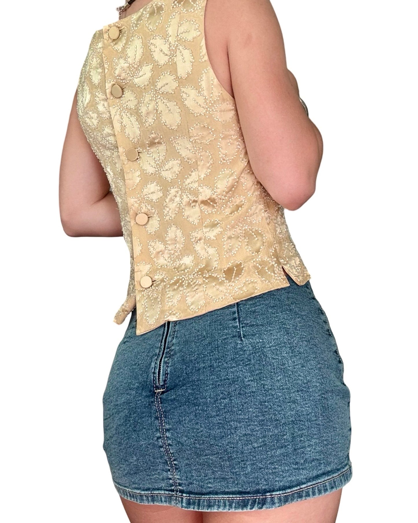 Beaded 90's 100% Silk Top | Size S