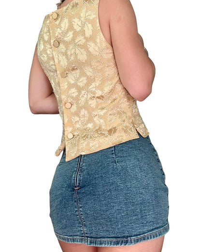 Beaded 90's 100% Silk Top | Size S