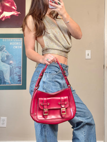 Red 90's Leather Buckle Purse
