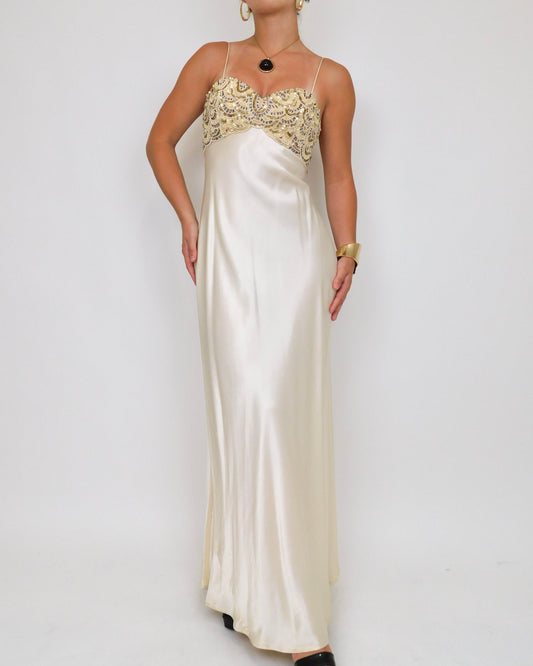 Cream Beaded Gown | Size 2