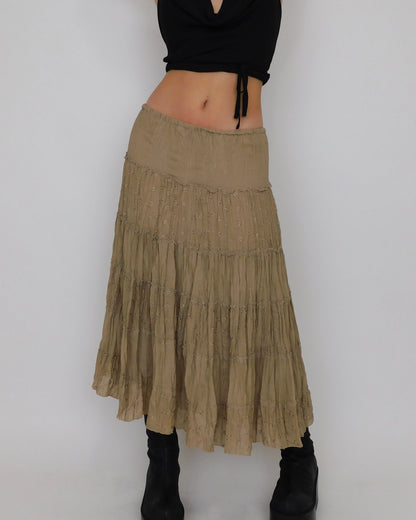 Y2K Tan Tiered Maxi Skirt | Size M