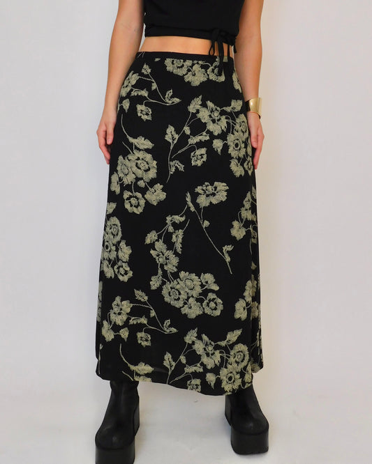 Black Floral maxi skirt | 27” waist
