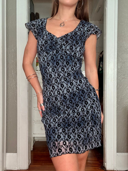 Mesh 90's Lace Print Dress | Size M
