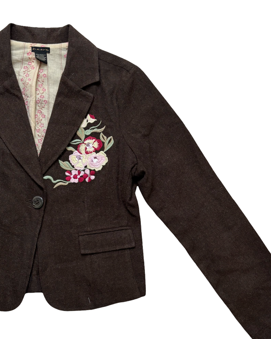 Y2K Brown Flower Blazer | Size L