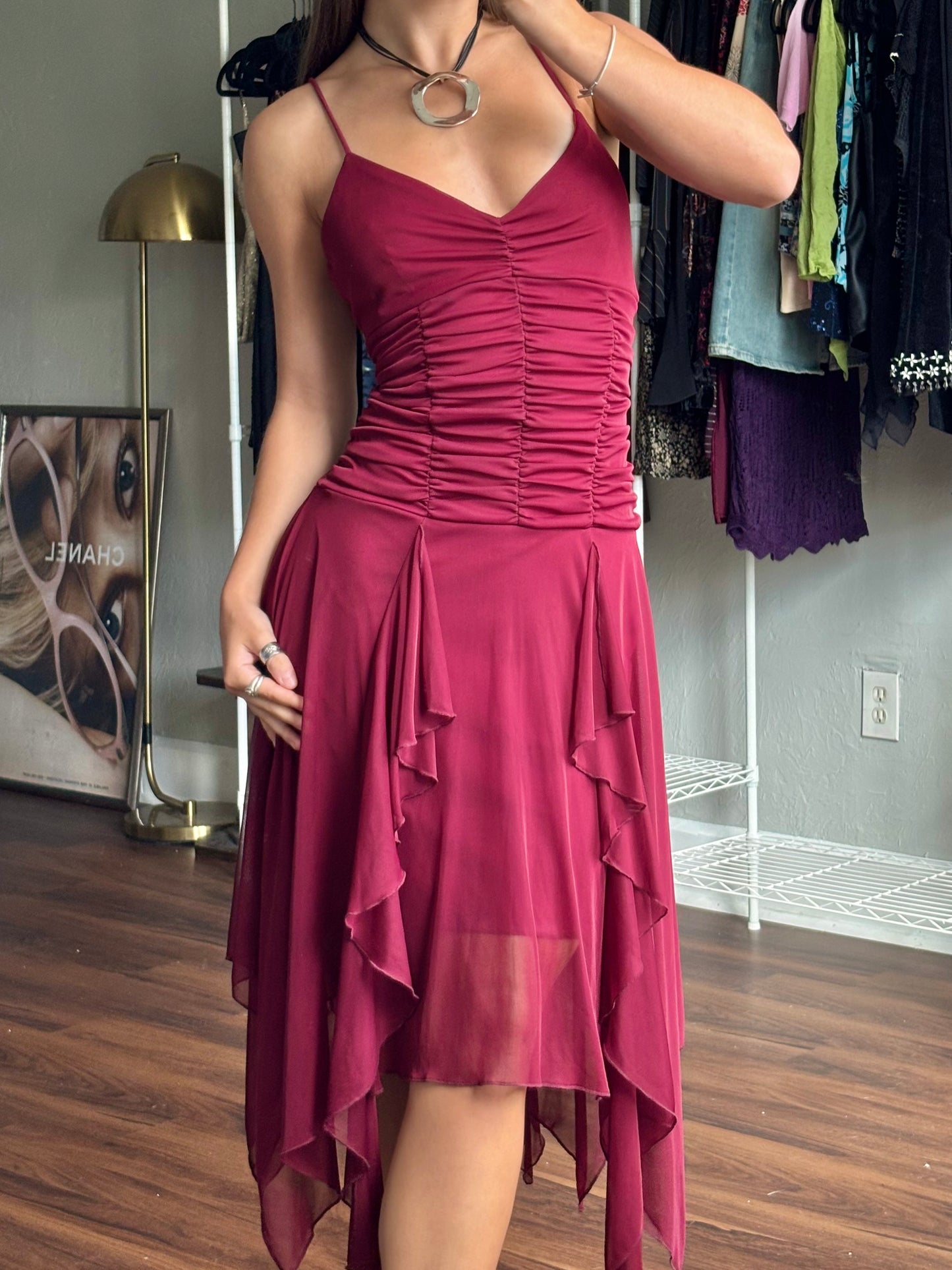 Nikki Mae 90's Ruched Asymmetric Dress | Size M