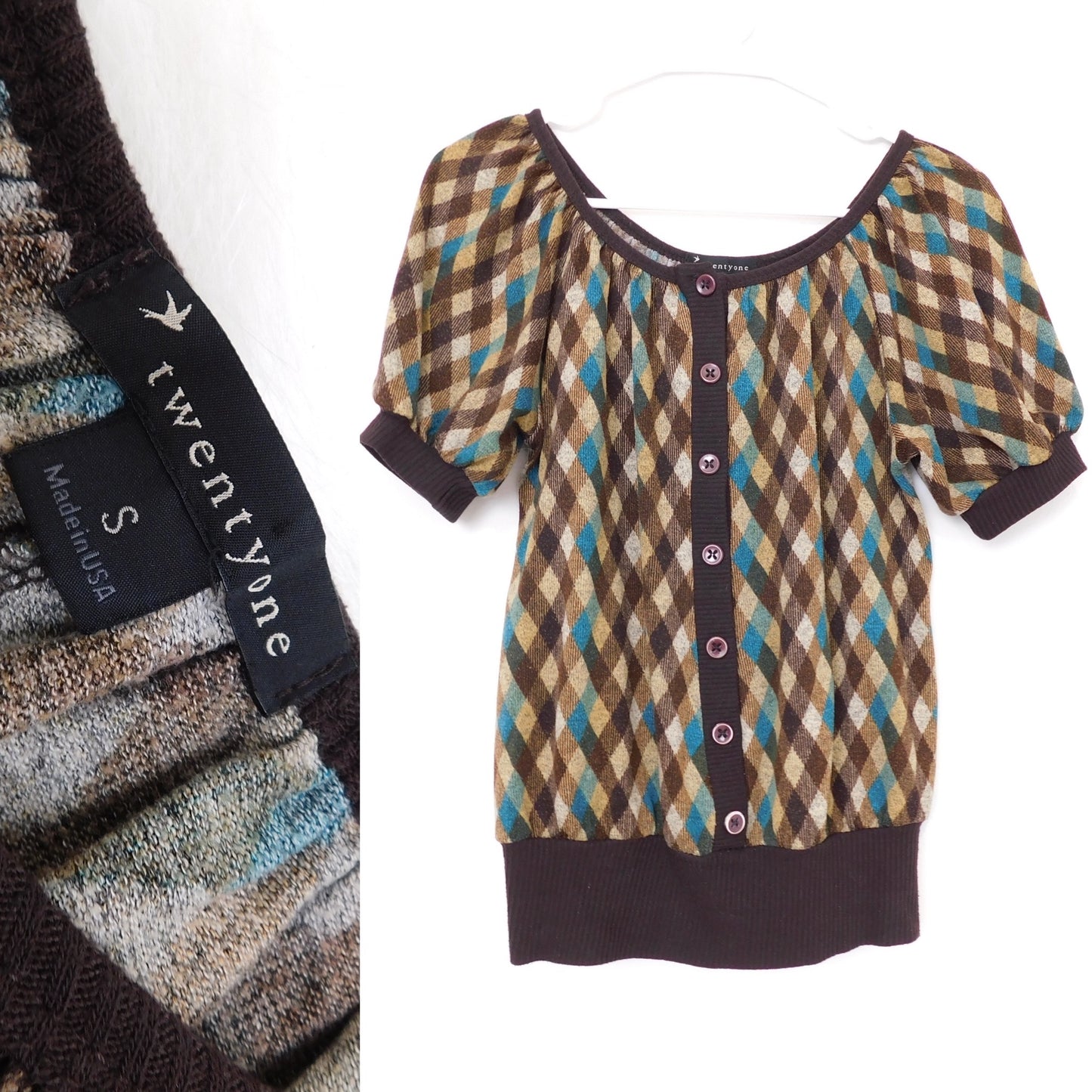 Y2K Plaid Knit Blouse | Size S