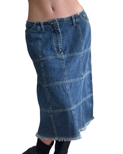 Stitched 00's Denim Midi Skirt | Size 30" Waist