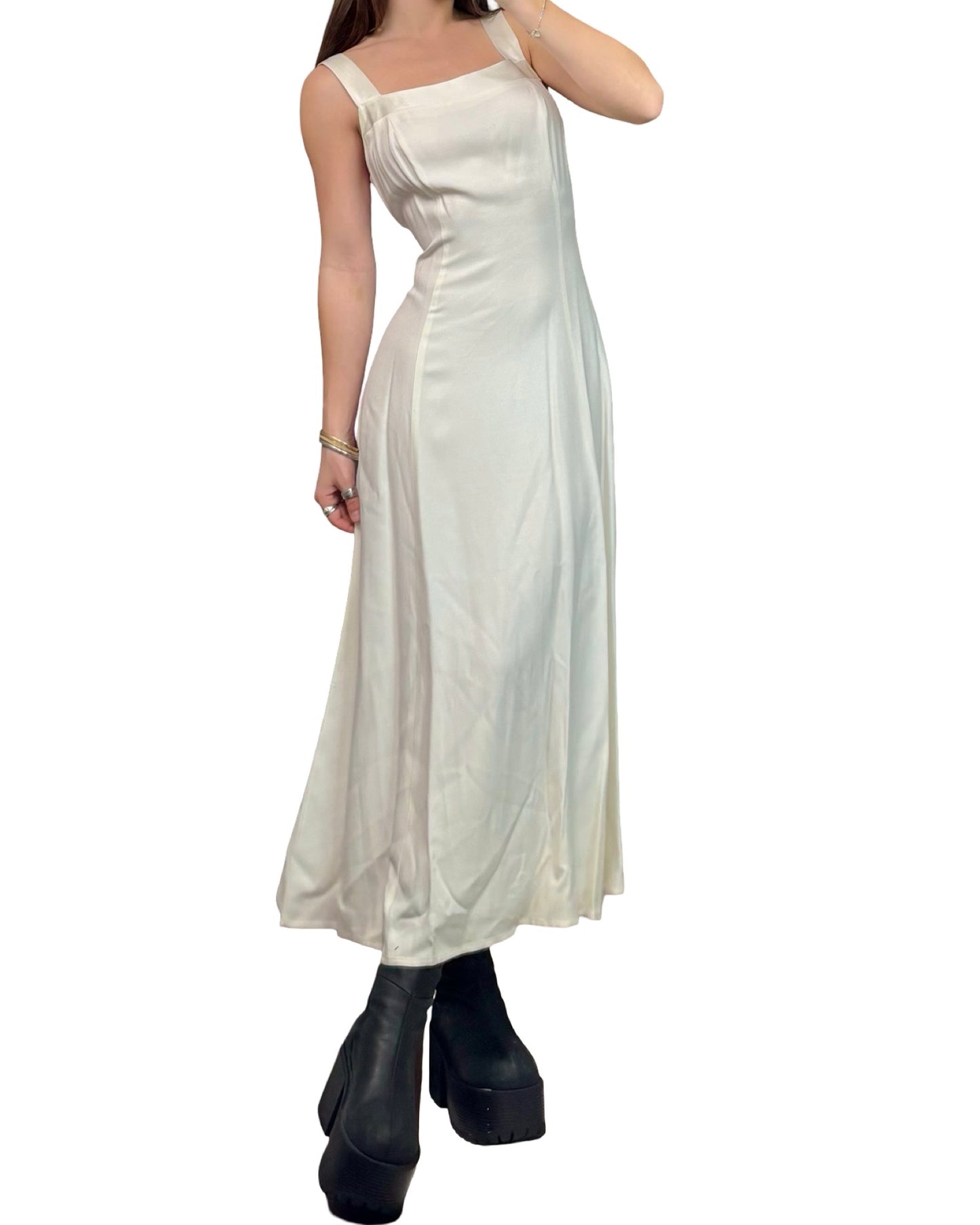 Ivory 90's Lace Back Maxi Dress | Size 7