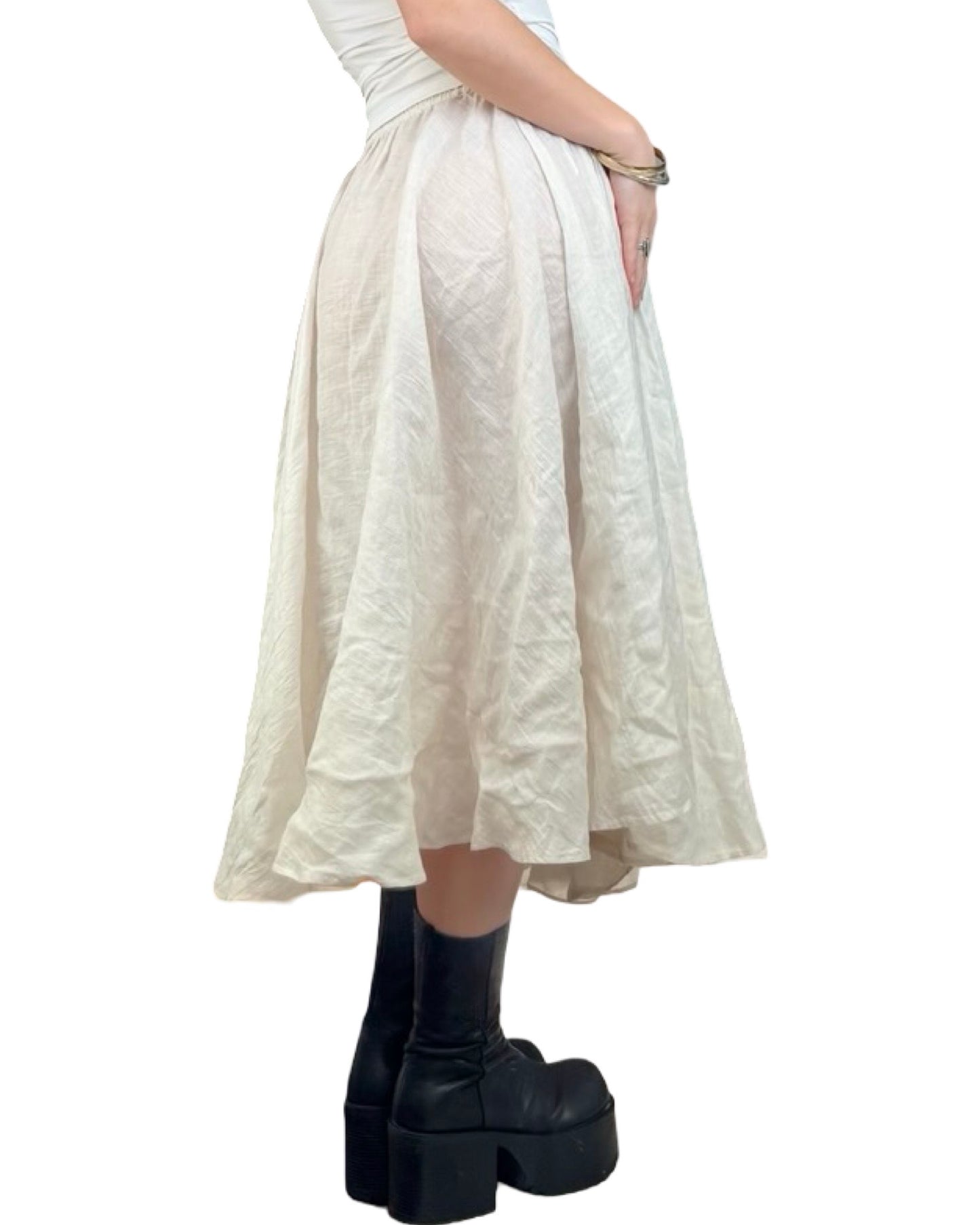 World 80's Linen Midi Skirt | Size 24" Waist